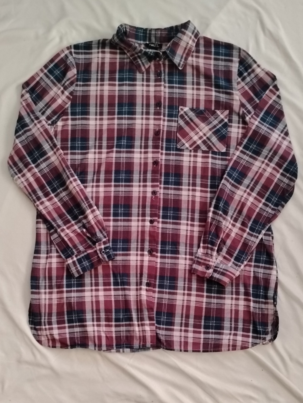 3/$21 Rue21 Burgundy & Navy Plaid Button-Down Shirt